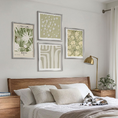 Polyptychon mit rahmen Boho-Pflanzenkompositionen in Pastellfarben