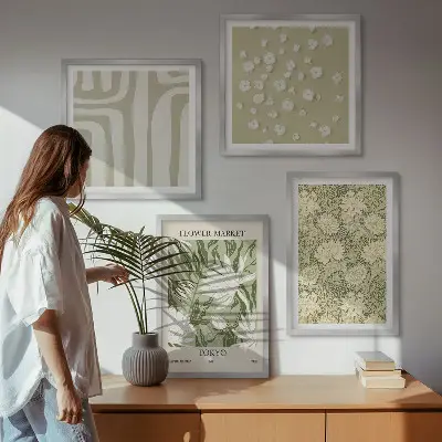 Boho-Pflanzenkompositionen in Pastellfarben als Polyptychon mit Rahmen