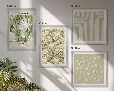 Boho-Pflanzenkompositionen in Pastellfarben als Polyptychon mit Rahmen