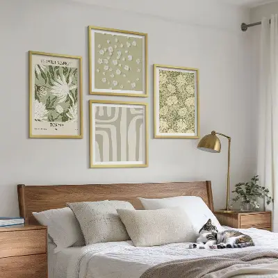 Boho-Pflanzenkompositionen in Pastellfarben als Polyptychon mit Rahmen