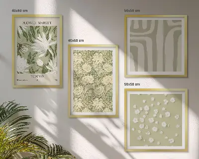 Boho-Pflanzenkompositionen in Pastellfarben als Polyptychon mit Rahmen