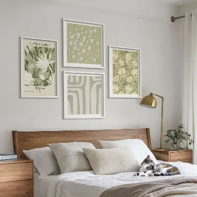 Boho-Pflanzenkompositionen in Pastellfarben als Polyptychon mit Rahmen