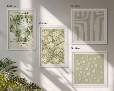 Boho-Pflanzenkompositionen in Pastellfarben als Polyptychon mit Rahmen