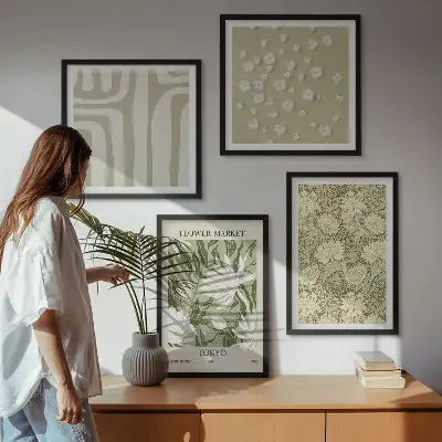 Boho-Pflanzenkompositionen in Pastellfarben als Polyptychon mit Rahmen