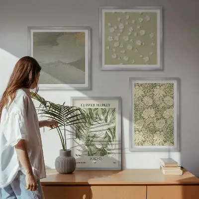 Florale Abstraktionen im Boho-Stil als gerahmtes Polyptychon