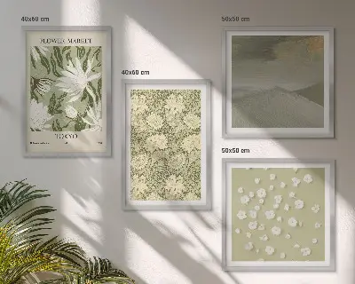 Florale Abstraktionen im Boho-Stil als gerahmtes Polyptychon
