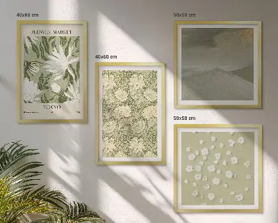 Florale Abstraktionen im Boho-Stil als gerahmtes Polyptychon