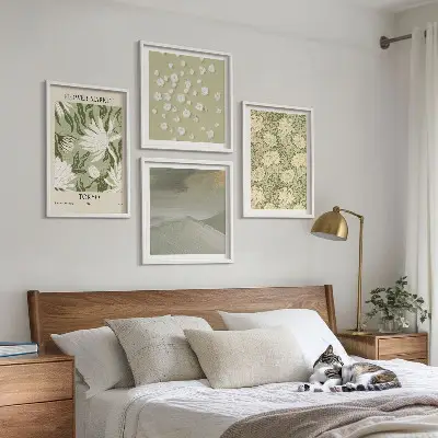 Florale Abstraktionen im Boho-Stil als gerahmtes Polyptychon
