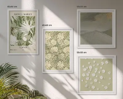 Florale Abstraktionen im Boho-Stil als gerahmtes Polyptychon