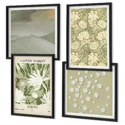 Florale Abstraktionen im Boho-Stil als gerahmtes Polyptychon