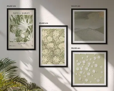Florale Abstraktionen im Boho-Stil als gerahmtes Polyptychon