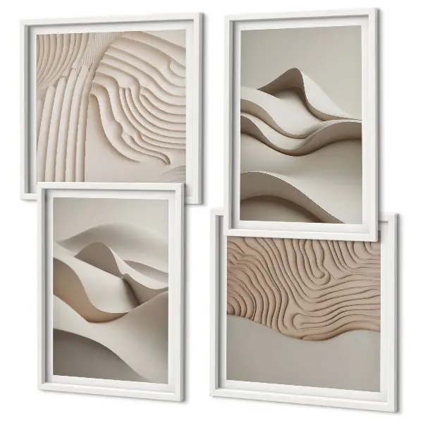 Abstrakte beige Wellen Polyptychon mit Rahmen