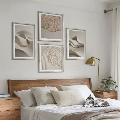 Abstrakte beige Wellen Polyptychon mit Rahmen