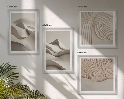 Abstrakte beige Wellen Polyptychon mit Rahmen