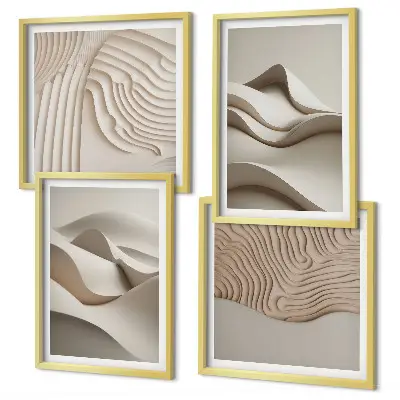 Abstrakte beige Wellen Polyptychon mit Rahmen