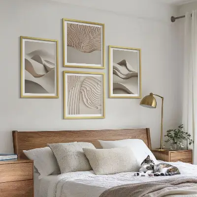 Abstrakte beige Wellen Polyptychon mit Rahmen