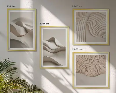 Abstrakte beige Wellen Polyptychon mit Rahmen
