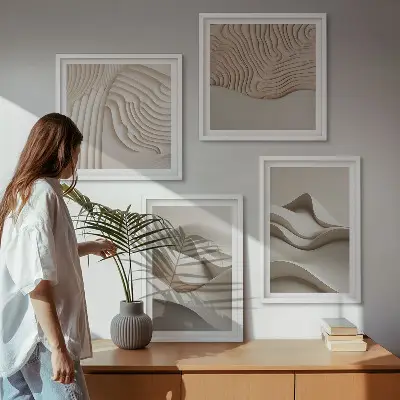 Abstrakte beige Wellen Polyptychon mit Rahmen