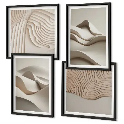 Abstrakte beige Wellen Polyptychon mit Rahmen
