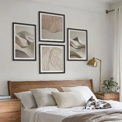 Abstrakte beige Wellen Polyptychon mit Rahmen