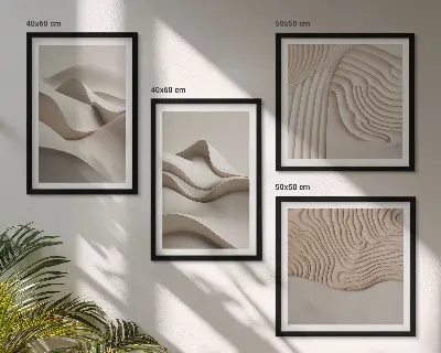 Abstrakte beige Wellen Polyptychon mit Rahmen