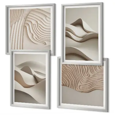 Abstrakte beige Wellen Polyptychon mit Rahmen