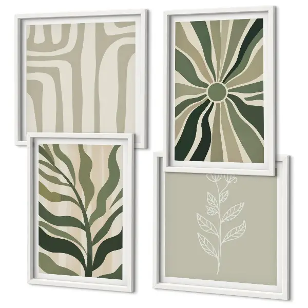 Wandbild mit Rahmen Pflanzenmuster im minimalistischen grünen Stil