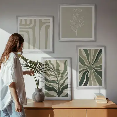 Wandbild mit Rahmen Pflanzenmuster im minimalistischen grünen Stil