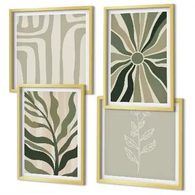 Wandbild mit Rahmen Pflanzenmuster im minimalistischen grünen Stil