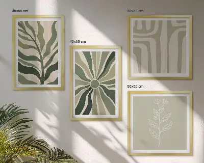 Wandbild mit Rahmen Pflanzenmuster im minimalistischen grünen Stil
