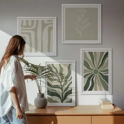 Wandbild mit Rahmen Pflanzenmuster im minimalistischen grünen Stil