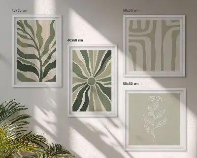 Wandbild mit Rahmen Pflanzenmuster im minimalistischen grünen Stil
