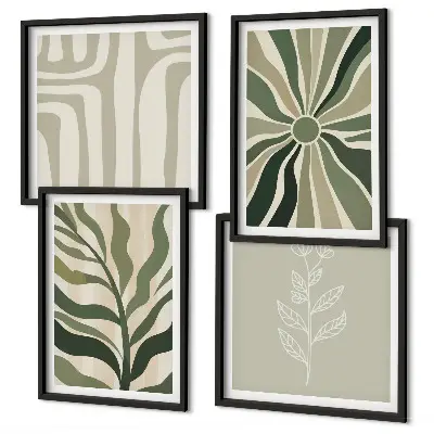 Wandbild mit Rahmen Pflanzenmuster im minimalistischen grünen Stil