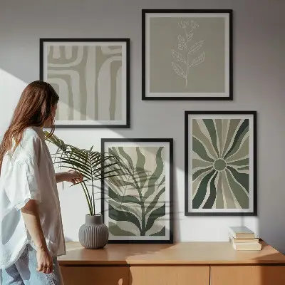 Wandbild mit Rahmen Pflanzenmuster im minimalistischen grünen Stil