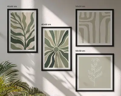 Wandbild mit Rahmen Pflanzenmuster im minimalistischen grünen Stil