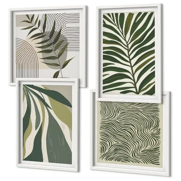 Wanddekoset Pastellillustrationen mit Blättern und Wellen