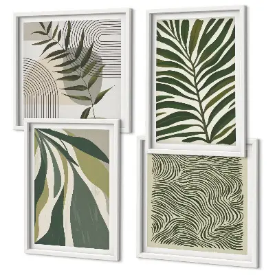 Wanddekoset Pastellillustrationen mit Blättern und Wellen