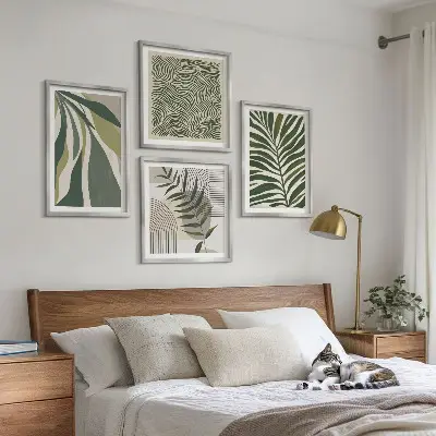 Wanddekoset Pastellillustrationen mit Blättern und Wellen