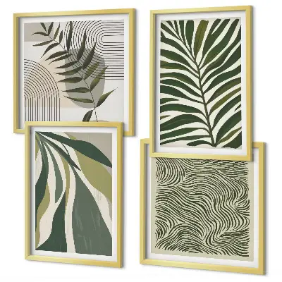 Wanddekoset Pastellillustrationen mit Blättern und Wellen