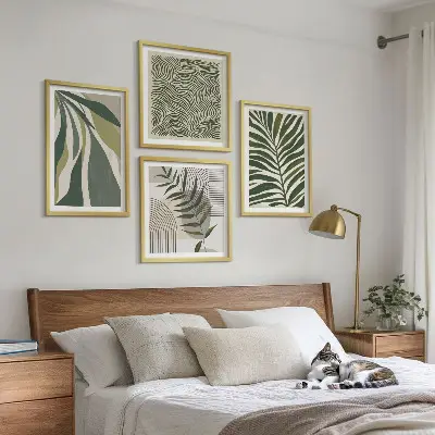 Wanddekoset Pastellillustrationen mit Blättern und Wellen