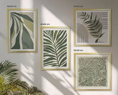 Wanddekoset Pastellillustrationen mit Blättern und Wellen