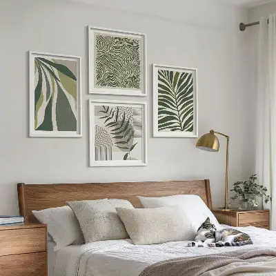 Wanddekoset Pastellillustrationen mit Blättern und Wellen