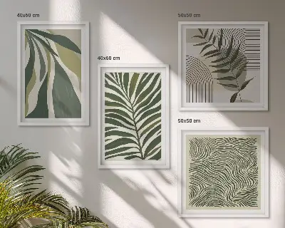Wanddekoset Pastellillustrationen mit Blättern und Wellen