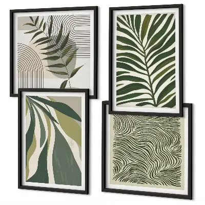 Wanddekoset Pastellillustrationen mit Blättern und Wellen