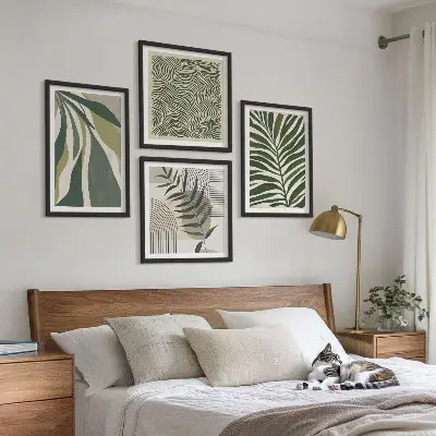 Wanddekoset Pastellillustrationen mit Blättern und Wellen