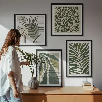 Wanddekoset Pastellillustrationen mit Blättern und Wellen