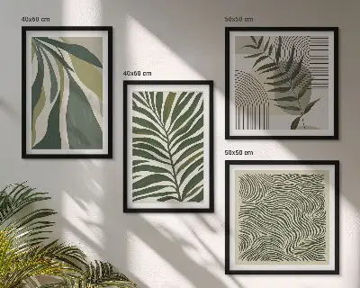 Wanddekoset Pastellillustrationen mit Blättern und Wellen