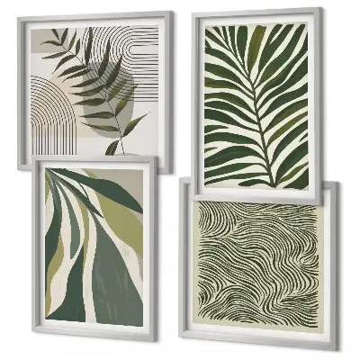 Wanddekoset Pastellillustrationen mit Blättern und Wellen