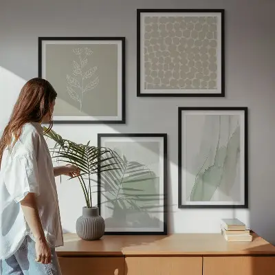 Abstrakte Aquarellpflanzen als gerahmtes Polyptychon