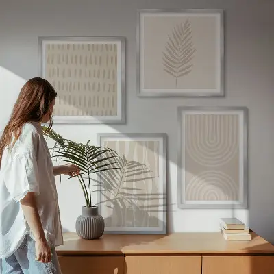 Wanddeko-Set mit beigem Pflanzenmuster